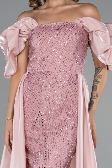 Abendkleid Lang Perlenbesetzt Puder ABU5154