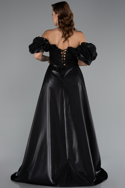 Abendkleid Lang Perlenbesetzt Schwarz ABU5154