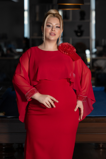 Partykleid in Übergröße Midi Rot ABK2383