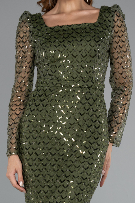 Abendkleid Lang Perlenbesetzt Khaki ABU5165