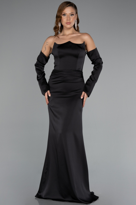 Abendkleid Lang Satin Schwarz ABU5168