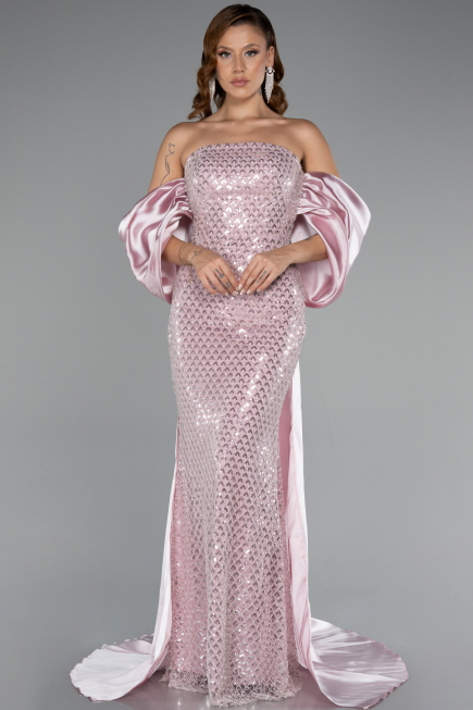 Abendkleid Lang Perlenbesetzt Puder ABU5169