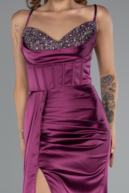 Abschlusskleid Lang Satin Pflaume ABU5171