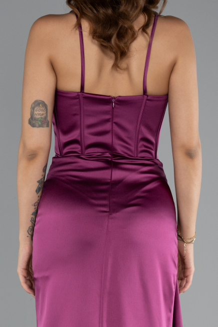 Abschlusskleid Lang Satin Pflaume ABU5171