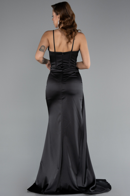 Abschlusskleid Lang Satin Schwarz ABU5171