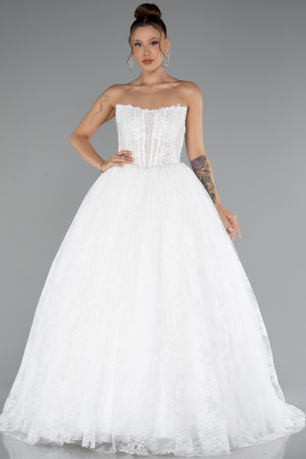 Hochzeitskleider Lang Spitze Weiß ABG149