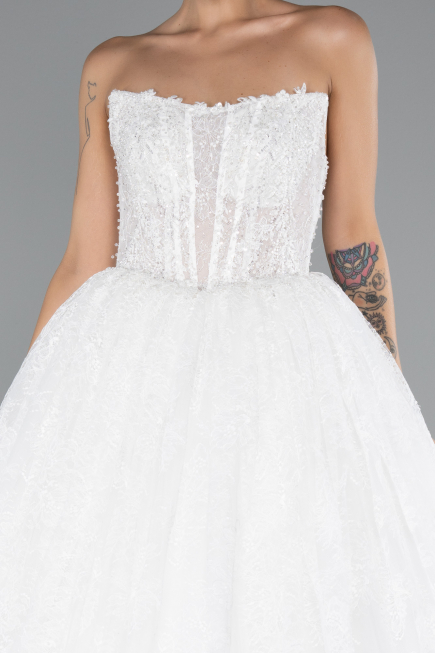 Hochzeitskleider Lang Spitze Weiß ABG149