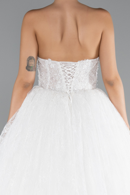 Hochzeitskleider Lang Spitze Weiß ABG149