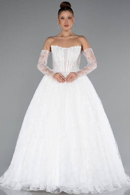 Hochzeitskleider Lang Spitze Weiß ABG149