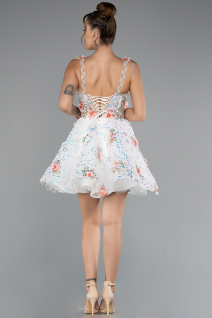 Designer Abendkleid Kurz Schuppig Weiß ABK2407