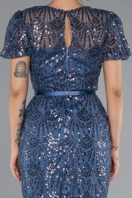 Partykleid Midi Perlenbesetzt Indigo ABK2412