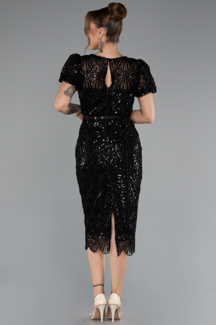 Partykleid Midi Perlenbesetzt Schwarz ABK2412