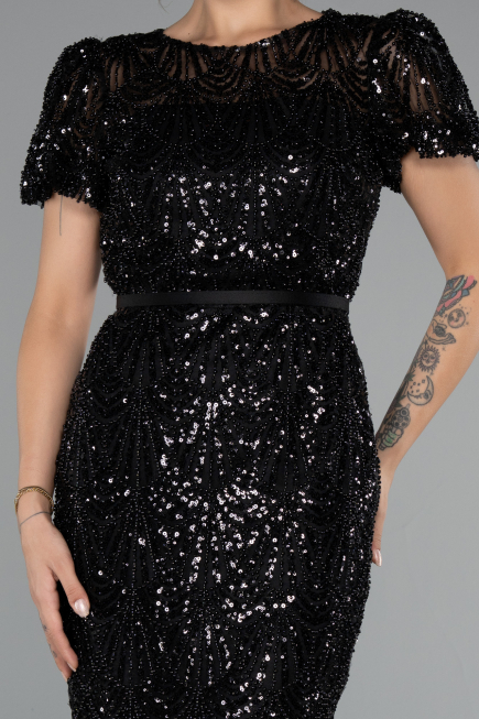 Partykleid Midi Perlenbesetzt Schwarz ABK2412