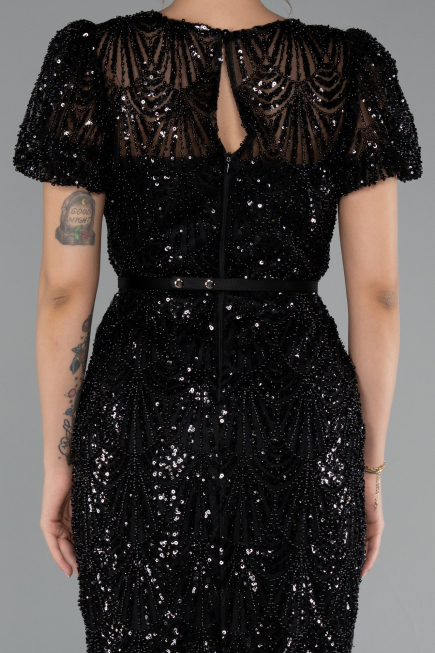 Partykleid Midi Perlenbesetzt Schwarz ABK2412