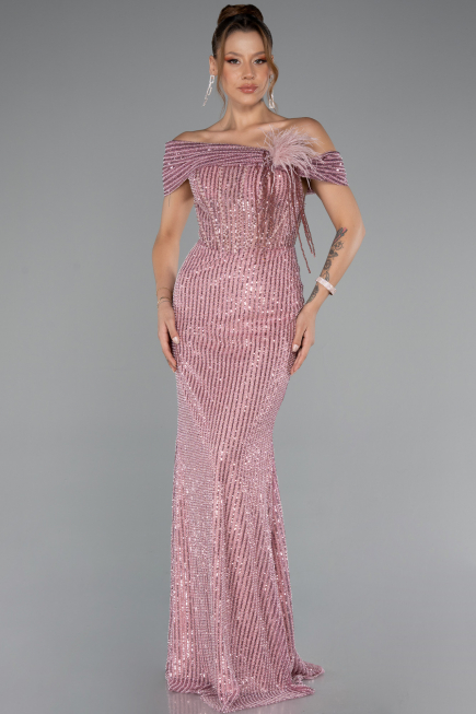 Abendkleid Lang Perlenbesetzt Puder ABU5183