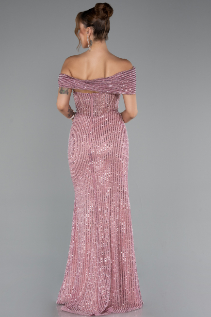 Abendkleid Lang Perlenbesetzt Puder ABU5183