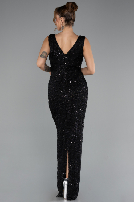 Abendkleid Lang Perlenbesetzt Schwarz ABU5187