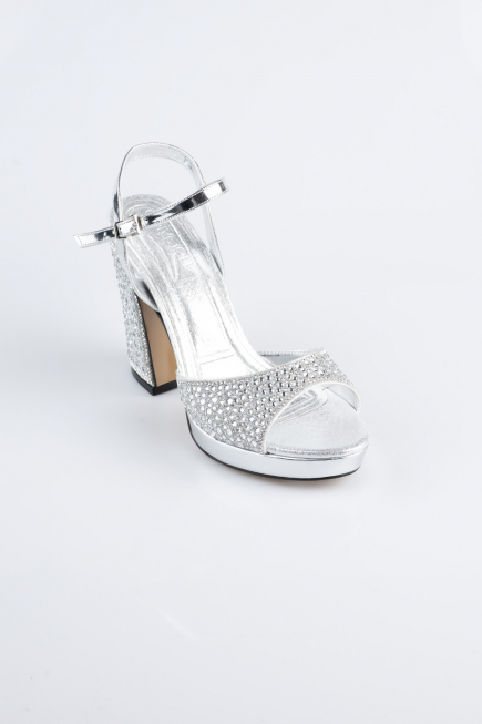 Party-Schuhe Perlenbesetzt Silber AB1154