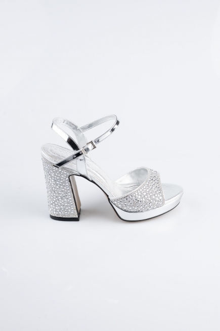 Party-Schuhe Perlenbesetzt Silber AB1154