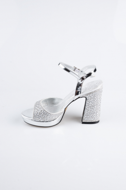 Party-Schuhe Perlenbesetzt Silber AB1154