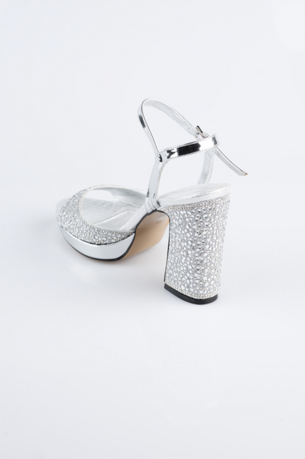 Party-Schuhe Perlenbesetzt Silber AB1154