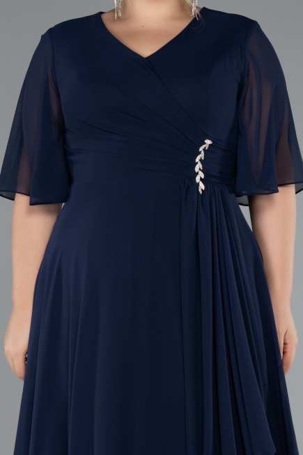 Abendgarderobe in Großen Größen Lang Chiffon Marineblau ABU5180