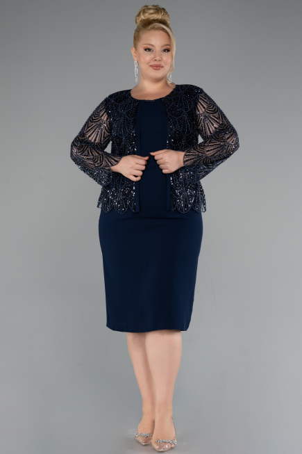 Abendkleid in Übergröße Midi Marineblau ABK2417