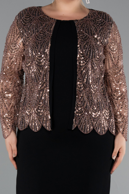 Abendkleid in Übergröße Midi Schwarz-Braun ABK2417