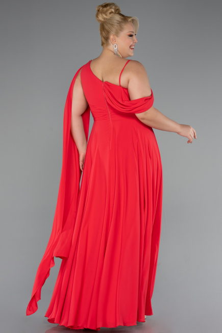 Kleider in Großen Größen Lang Chiffon Zinnoberrot ABU5194