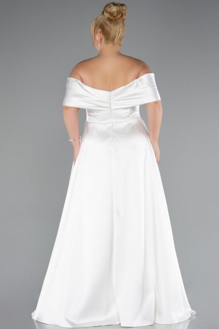 Weiß Abendkleid İn Übergröße Satin Lang ABU4998