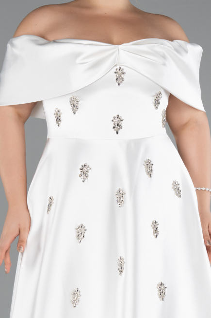 Weiß Abendkleid İn Übergröße Satin Lang ABU4998
