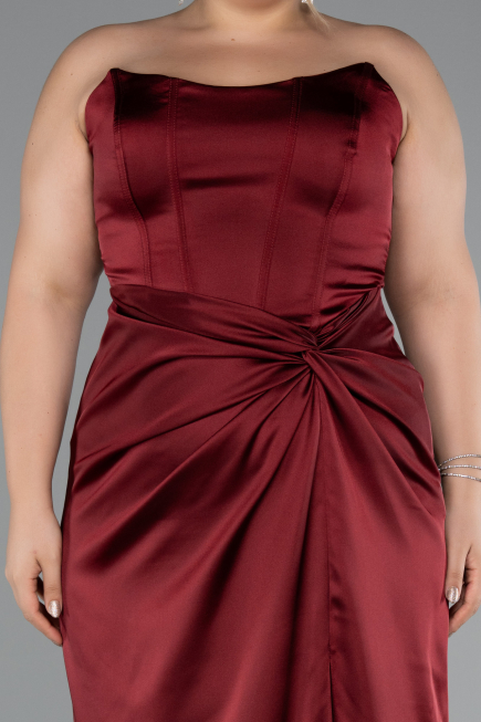 Abendkleid in Übergröße Lang Satin Weinrot ABU5179