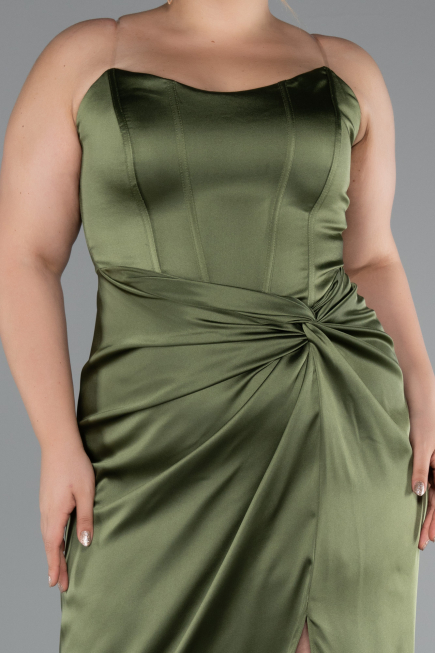 Abendkleid in Übergröße Lang Satin Khaki ABU5179