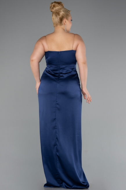 Abendkleid in Übergröße Lang Satin Marineblau ABU5179