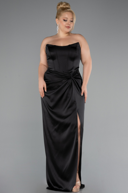 Abendkleid in Übergröße Lang Satin Schwarz ABU5179
