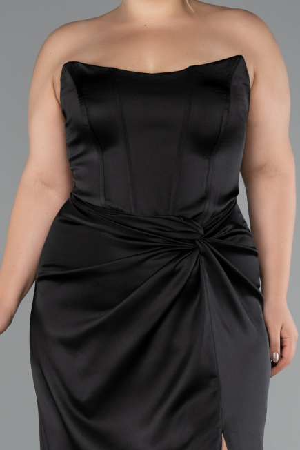 Abendkleid in Übergröße Lang Satin Schwarz ABU5179