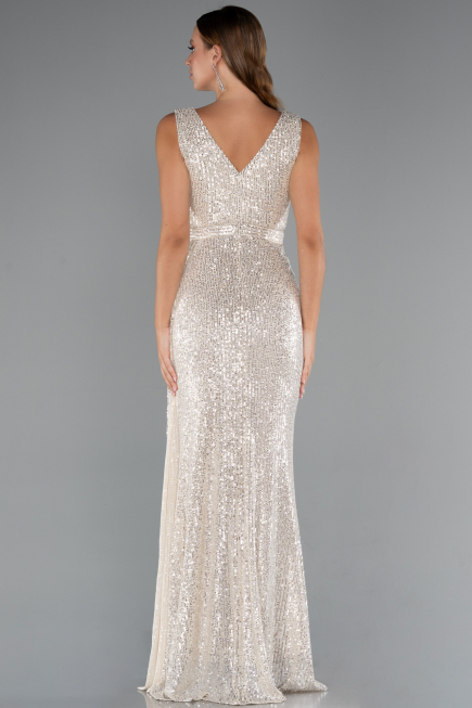 Beige Abendkleid Schuppig Lang ABU3201