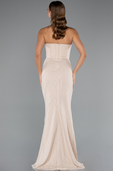 Abendkleid im Meerjungfrau-Stil Lang Spitze Beige ABU5215