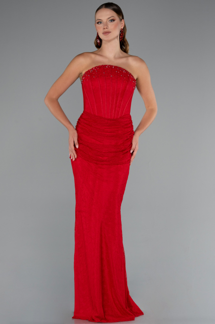 Abendkleid im Meerjungfrau-Stil Lang Spitze Rot ABU5215