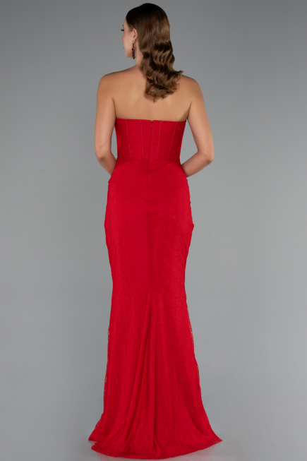 Abendkleid im Meerjungfrau-Stil Lang Spitze Rot ABU5215