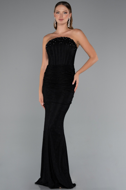 Abendkleid im Meerjungfrau-Stil Lang Spitze Schwarz ABU5215