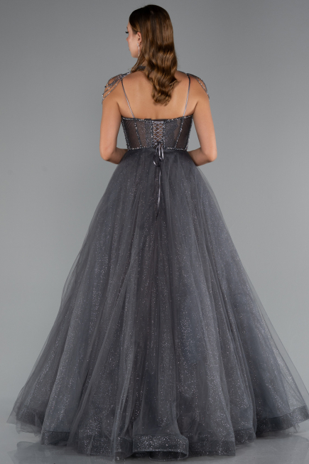 Designer Verlobungskleid Lang Anthrazit ABU5220