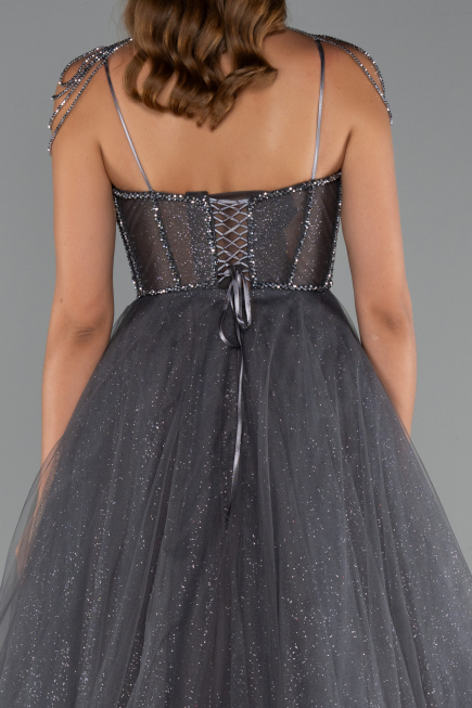 Designer Verlobungskleid Lang Anthrazit ABU5220