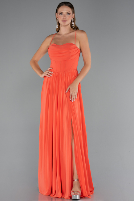 Abschlusskleid Lang Chiffon Orange ABU5223