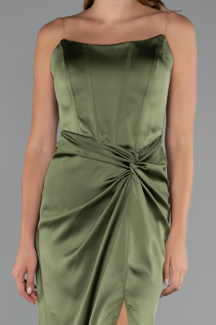 Khaki Abschlusskleid Satin Lang ABU3474