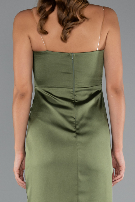 Khaki Abschlusskleid Satin Lang ABU3474