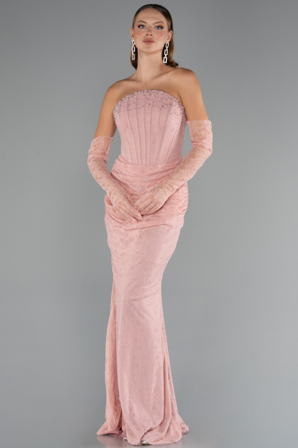 Abendkleid im Meerjungfrau-Stil Lang Spitze Puder ABU5215