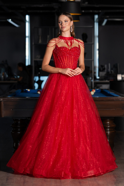 Designer Verlobungskleid Lang Rot ABU5220