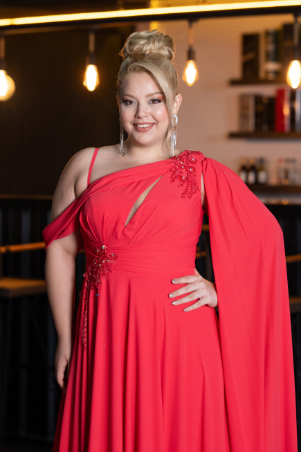 Kleider in Großen Größen Lang Chiffon Zinnoberrot ABU5194