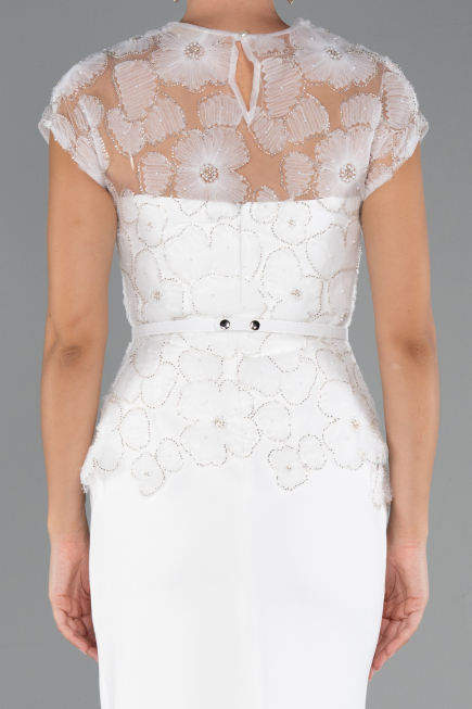 Abendkleid Midi Spitze Weiß ABK2427